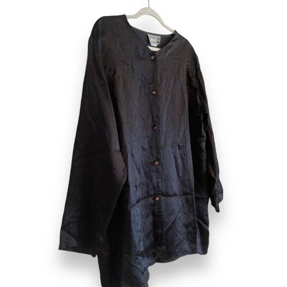 Womens Vintage Justin Allen Black Satin Polyester Collarless Button Up Size 2X - Picture 3 of 16